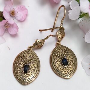 Designer Berla 925 sterling silver Bali style Blue Topaz dangle earrings